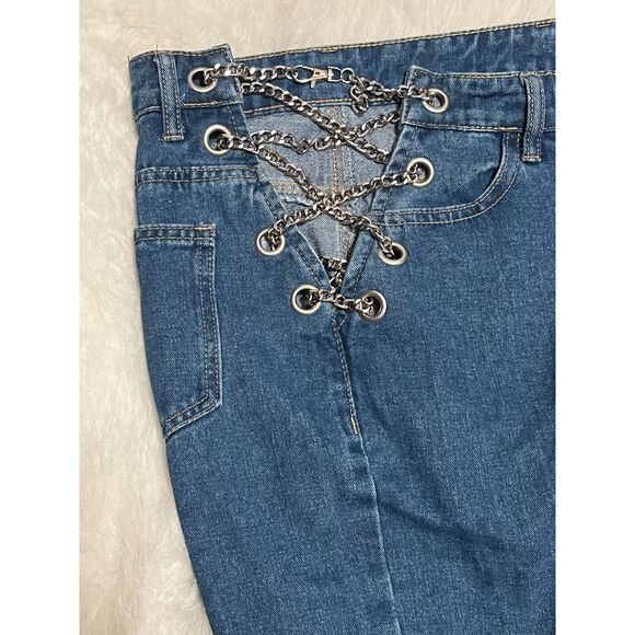 SHEIN High Waisted Chain Lace Up Jeans sz L mom jeans baggy denim - Picture 7 of 7